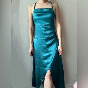 Satin slip midi straight neck lingerie dress